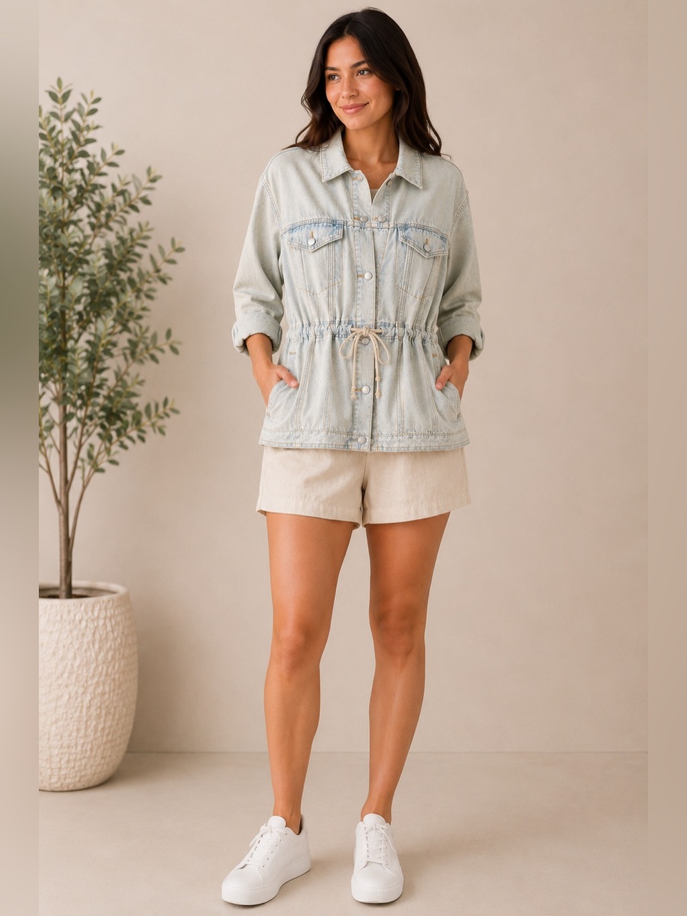 Universal Thread Light Wash Drawstring Denim Jacket – Size Medium